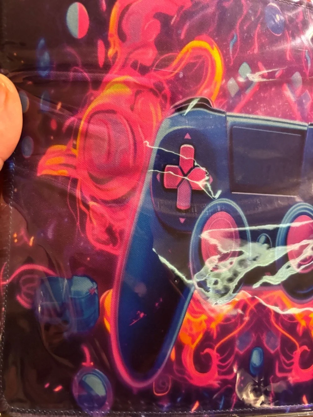 Neon Blue & Pink Gaming Controller Mouse Pad - Vibrant Desk Mat